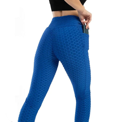 Women Fashion Pocket Bubble Pants Stretchy Slim Leggings Gym Running Cycling Fitness Pants High Waist Hip Lift Leggings Female - TrendHavenCo