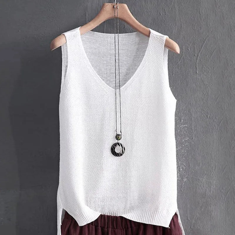 Elora | Sleeveless Knitted Blouse Shirt