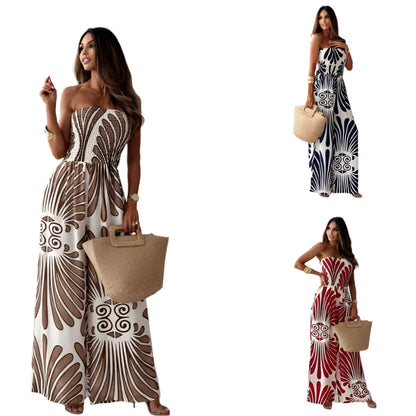 Kamryn | Printed Tube Top Waisted Wide-leg Trousers