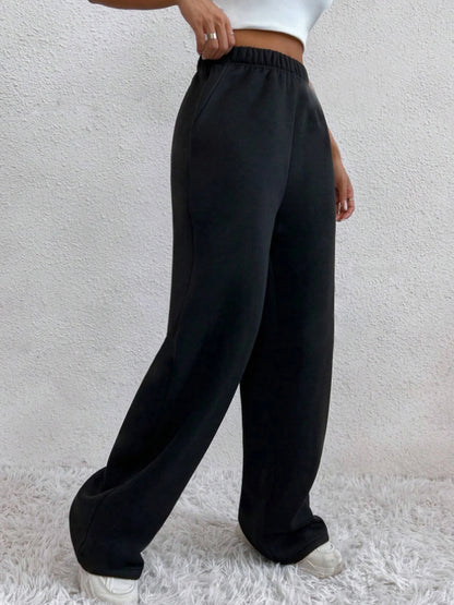 Autumn And Winter Women's Warm Pants Fleece Lined High Waist Casual Style Daily Wear With Pockets Jogging Sweatpants - TrendHavenCo
