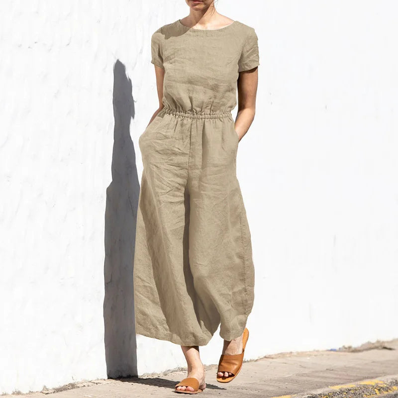 Jazlyn | O Neck Short Sleeve High Waist Wide Leg Pants