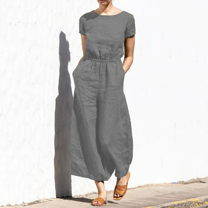 Jazlyn | O Neck Short Sleeve High Waist Wide Leg Pants