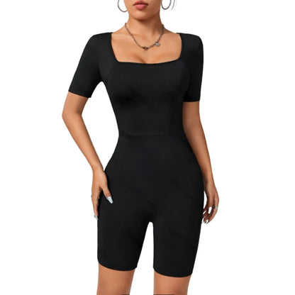 Alia | Slim Fit Square Neck Short Sleeved Jumpsuit