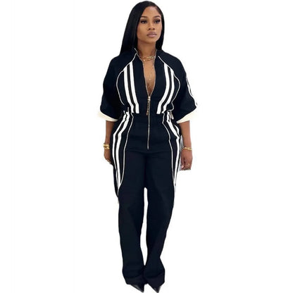 Marceline | 3/4 Sleeve Print Stripe Loose Trousers