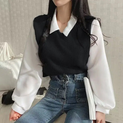 Mariam | False Two-piece Polo Collar Blouse