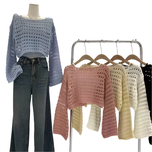 Michelle | Long Sleeve Crochet Knit Top