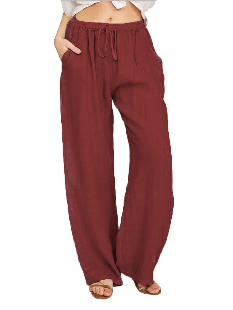 Summer and Autumn New Casual Women's Wear in Europe, America, and Europe Large Loose Cotton Hemp Casual Pants - TrendHavenCo