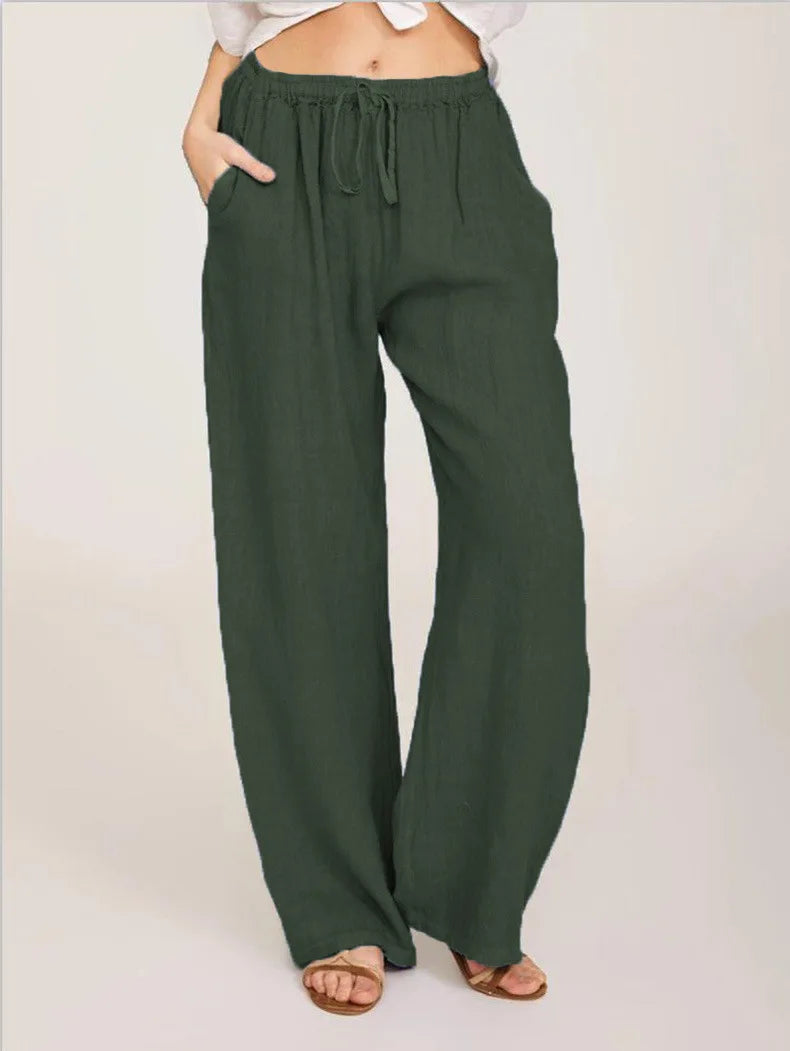 Summer and Autumn New Casual Women's Wear in Europe, America, and Europe Large Loose Cotton Hemp Casual Pants - TrendHavenCo