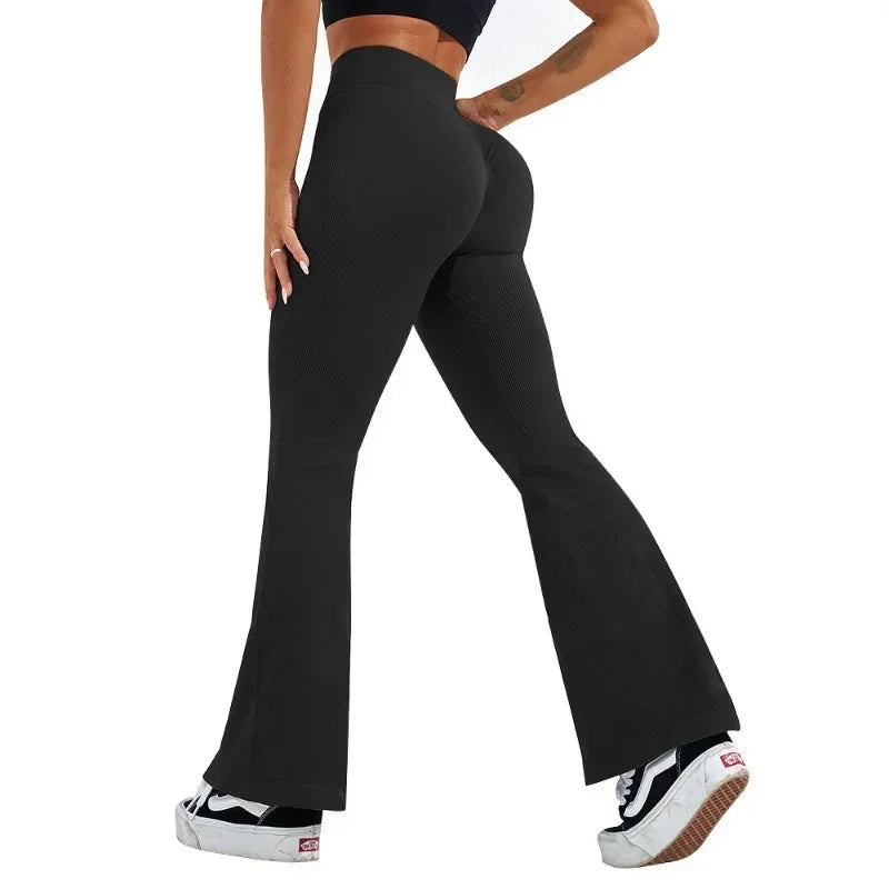 Sexy Slim Flared Pants Cross Waist Legging Women Seamless Gym Running Cycling Knit Yoga Stretch Butt Lift High Waist Pants - TrendHavenCo