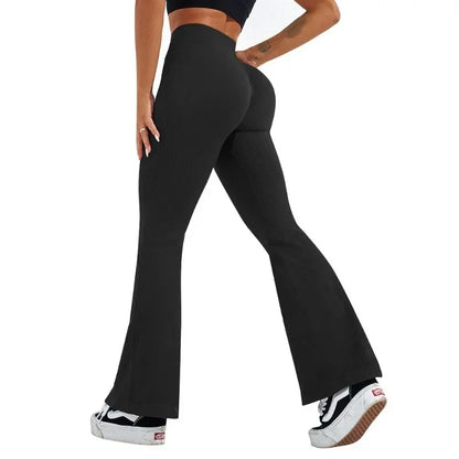 Sexy Slim Flared Pants Cross Waist Legging Women Seamless Gym Running Cycling Knit Yoga Stretch Butt Lift High Waist Pants - TrendHavenCo