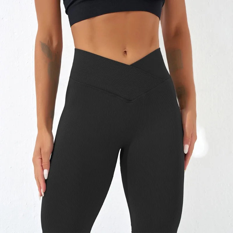 Sexy Slim Flared Pants Cross Waist Legging Women Seamless Gym Running Cycling Knit Yoga Stretch Butt Lift High Waist Pants - TrendHavenCo
