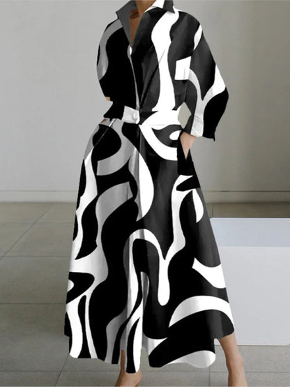 Teagan | Long Sleeve Dot Print Elegant Maxi Dress