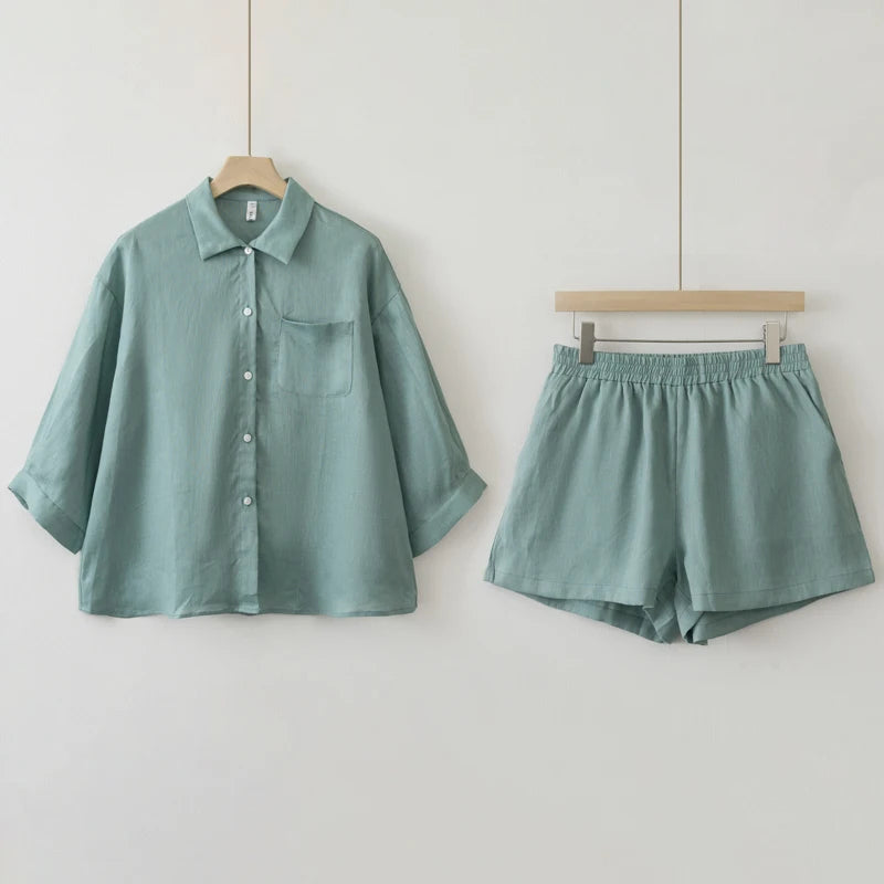Ellen | Casual Linen Blouse Shorts Sets