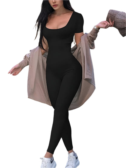 Briar | Short Sleeve Solid Skinny Bodycon Jumpsuits