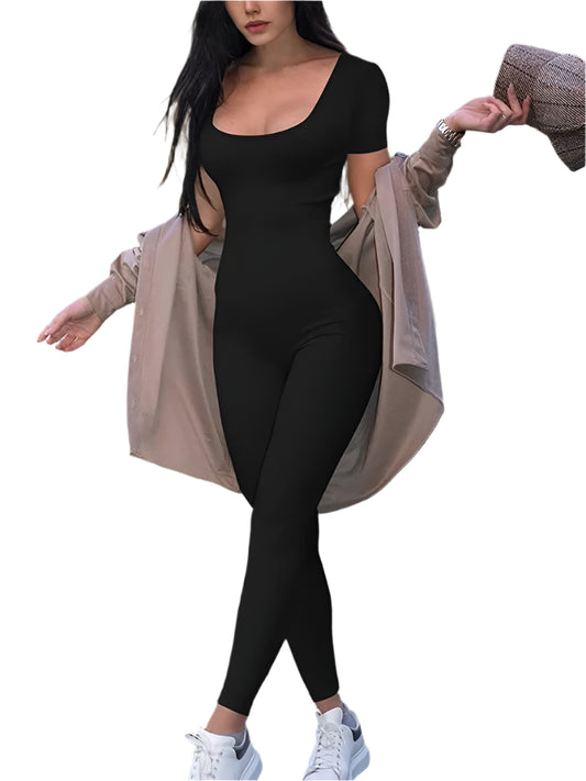 Briar | Short Sleeve Solid Skinny Bodycon Jumpsuits