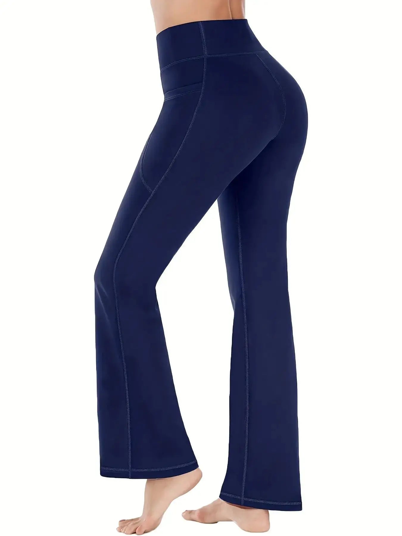 Women's Flared Pants with Pockets, Flared Leg Yoga Pants High Waist Fitness Casual Tummy Tuck Pants - TrendHavenCo