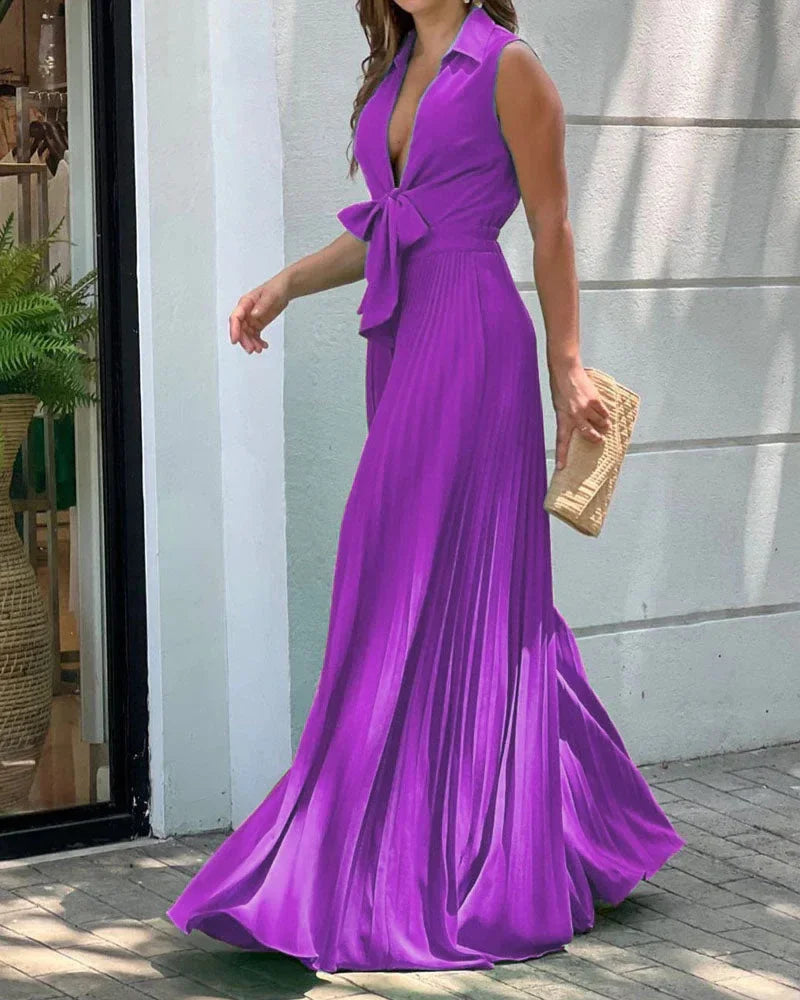 Margo | V Neck Sleeveless Lapel Wide Legs Romper