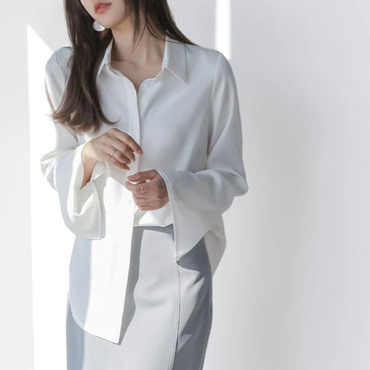Venice | Chiffon Blouse Long Flare Sleeve - TrendHavenCo