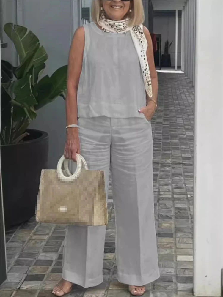 Calliope | Sleeveless Loose Blouse Wide Leg Pants
