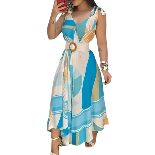 Scottie | Tropical Print V Neck Tie Up Maxi Dress
