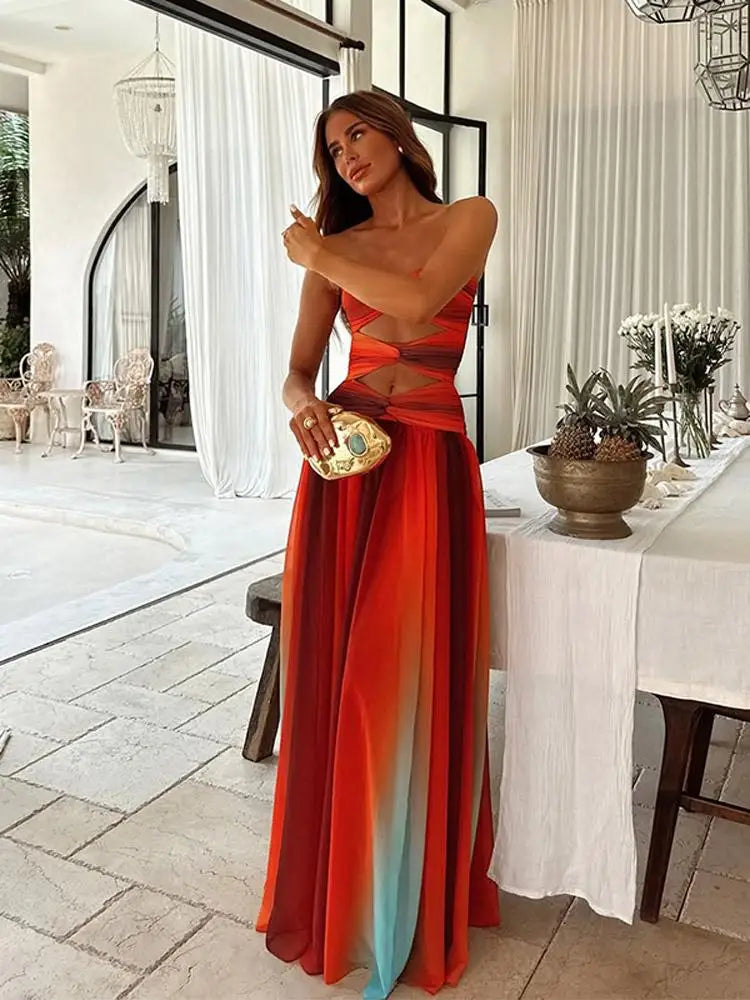 Aisha | Strapless Long Dress Ruffled High Waist