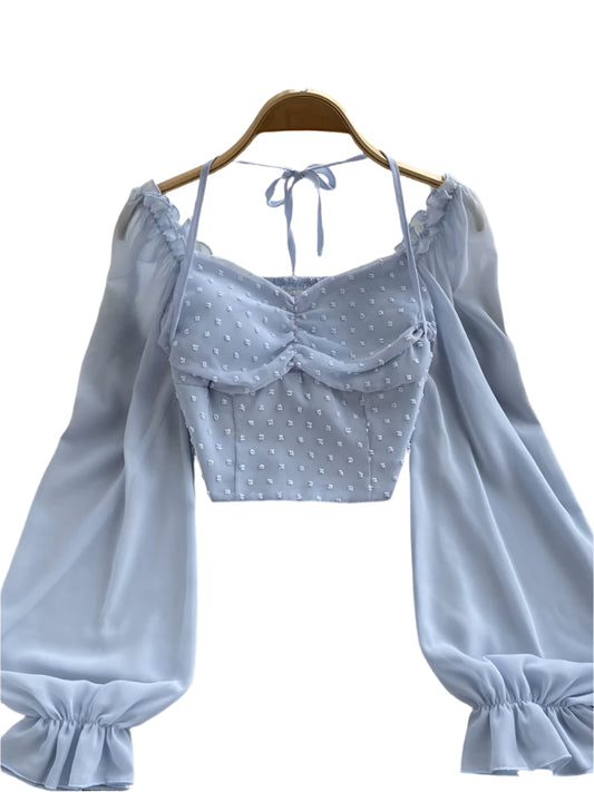 Cassidy | Short Blouse Slash Neck Long Sleeve Top