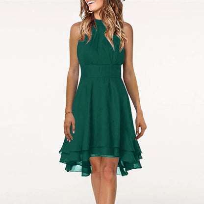 Regina | High Waist Sexy Cropped Layered Solid Halter Dress
