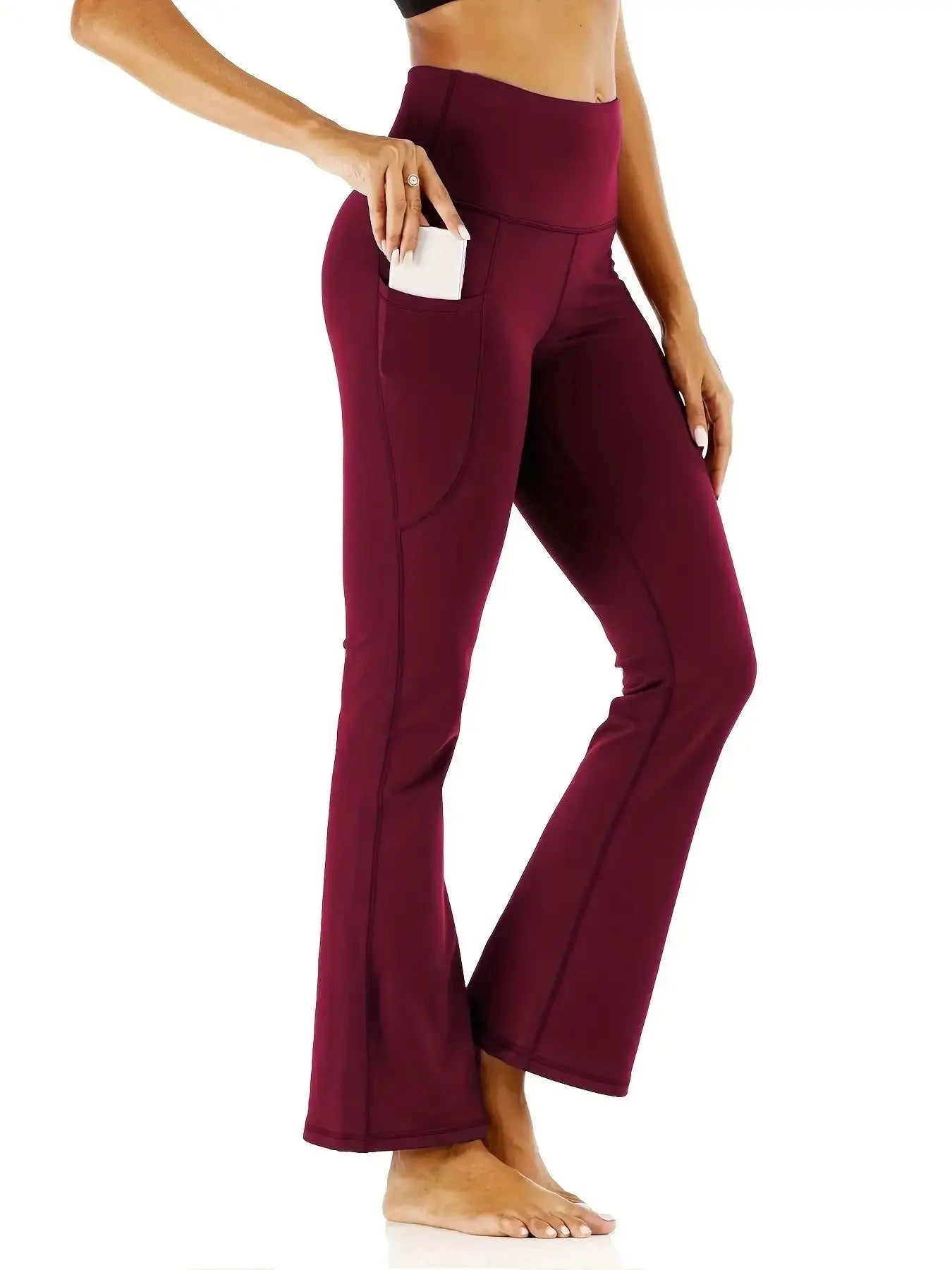 Women's Flared Pants with Pockets, Flared Leg Yoga Pants High Waist Fitness Casual Tummy Tuck Pants - TrendHavenCo