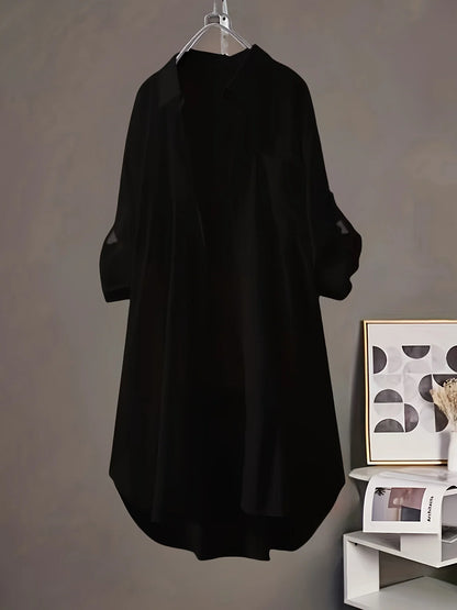 Sunny | Simple Solid Color Long Shirt Blouse