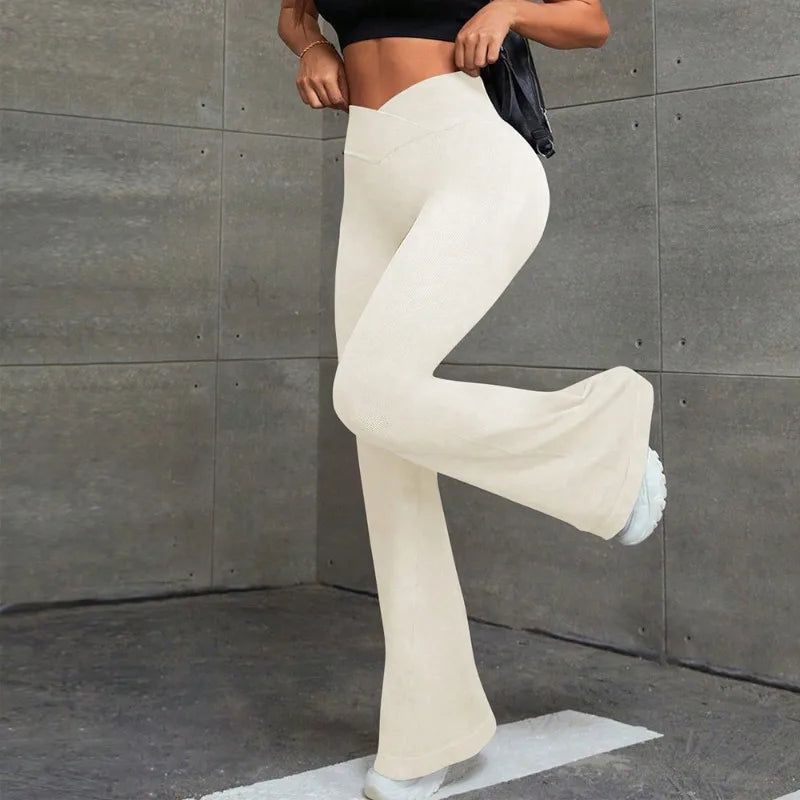 Sexy Slim Flared Pants Cross Waist Legging Women Seamless Gym Running Cycling Knit Yoga Stretch Butt Lift High Waist Pants - TrendHavenCo