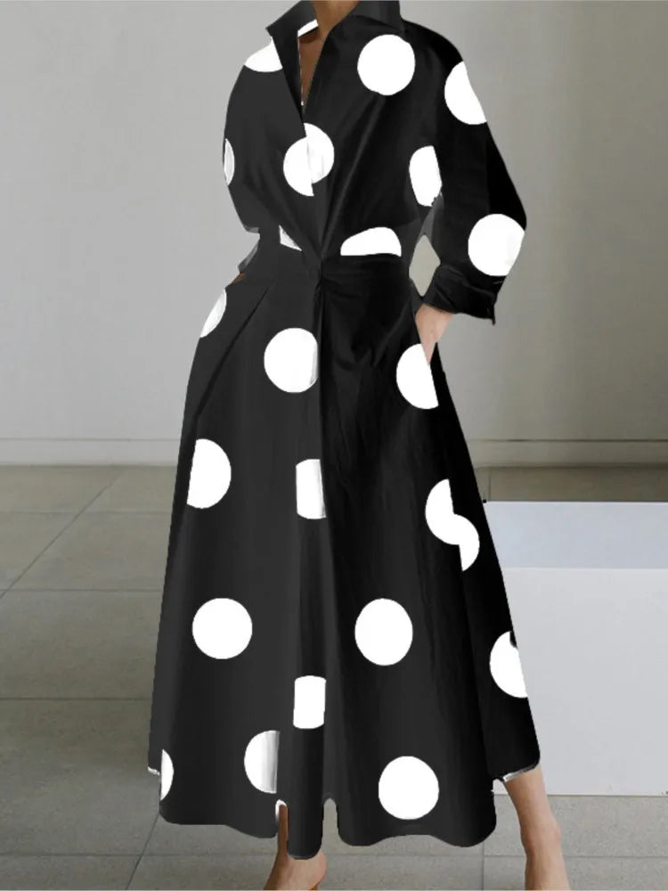 Teagan | Long Sleeve Dot Print Elegant Maxi Dress