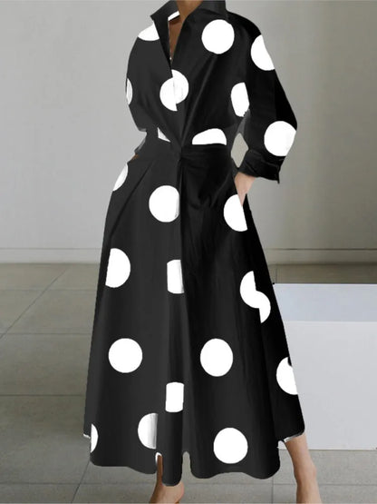 Teagan | Long Sleeve Dot Print Elegant Maxi Dress