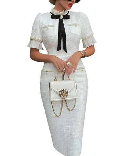 Samara | Slim Round Neck Short Sleeves Bow Dress