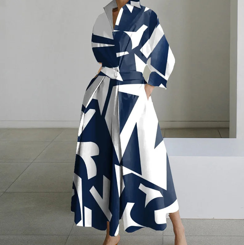 Teagan | Long Sleeve Dot Print Elegant Maxi Dress