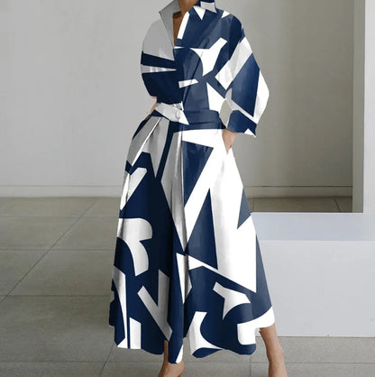 Teagan | Long Sleeve Dot Print Elegant Maxi Dress