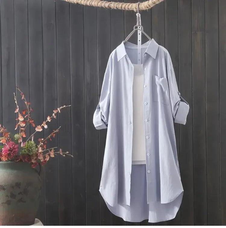 Sunny | Simple Solid Color Long Shirt Blouse