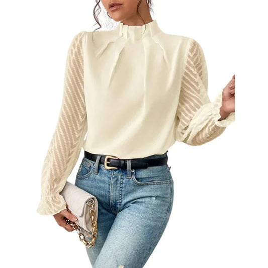 Elaisa | Half-turtleneck Pullover Chiffon Shirt - TrendHavenCo