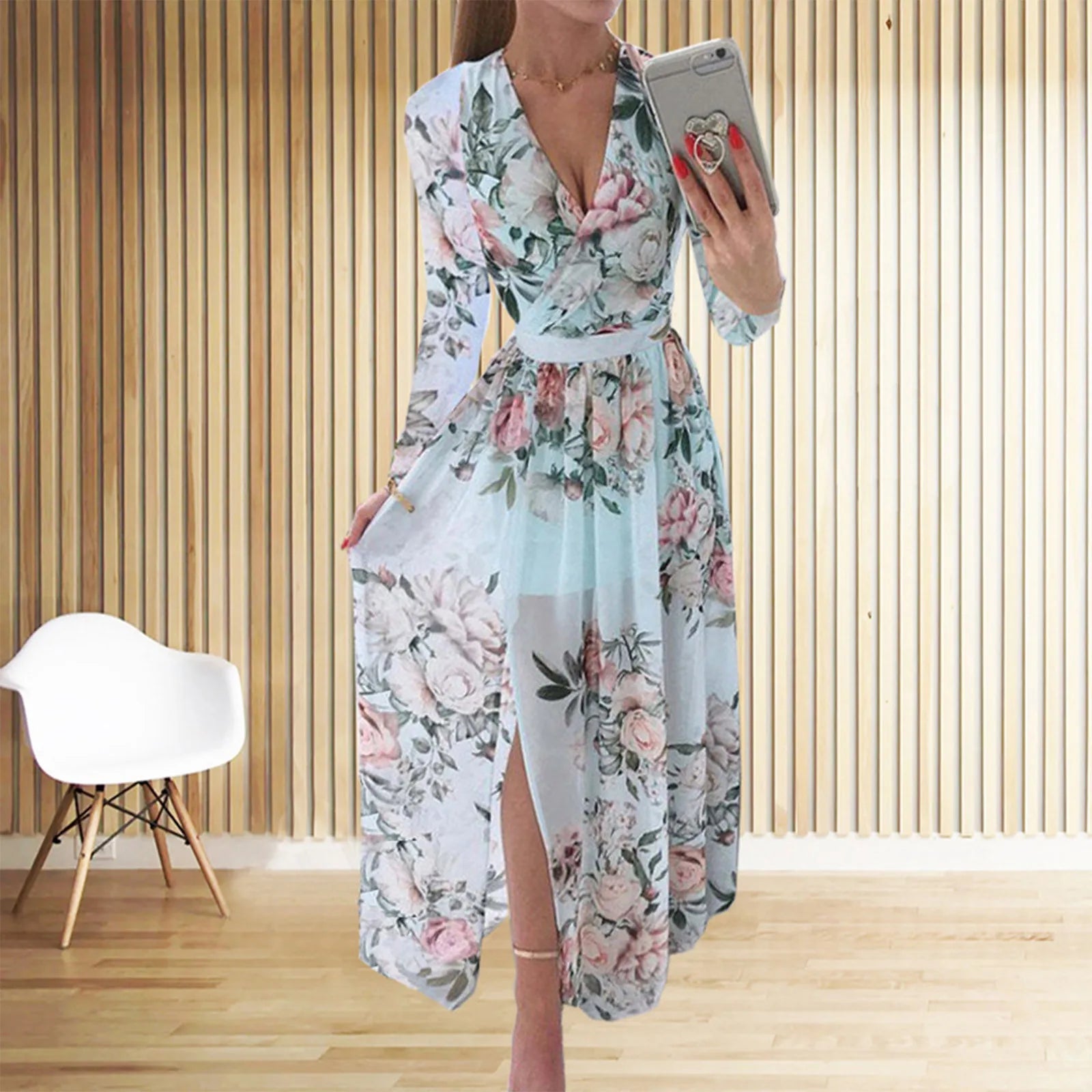 Amanda | Chiffon V-Neck 3/4 Sleeve Pullover - TrendHavenCo
