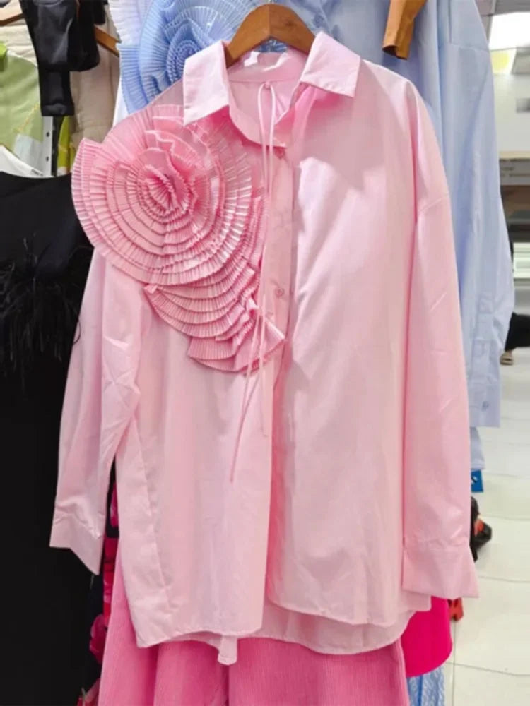 Brynn |  Chic Fashion 3D Floral Turn Down Collar Blouse