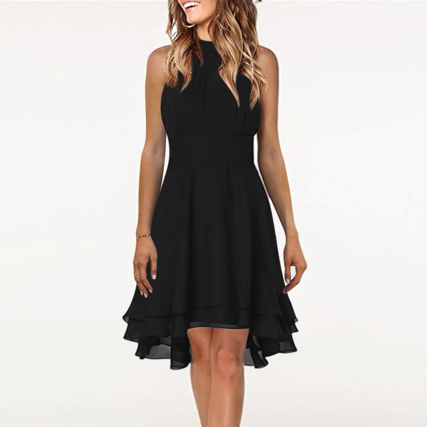 Regina | High Waist Sexy Cropped Layered Solid Halter Dress