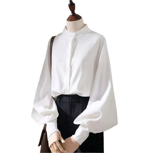 Aubree | Long Lantern Sleeve Stand Collar Loose Blouse
