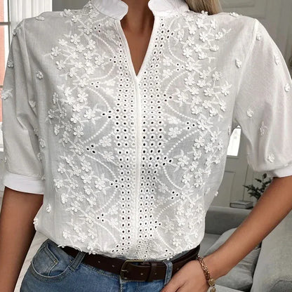 Nancy | Cotton Tops Floral Embroidery Lace Blouse - TrendHavenCo