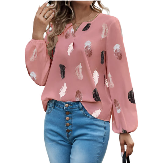 Charlee | Stylish Top long Sleeve Feather Pattern Tops