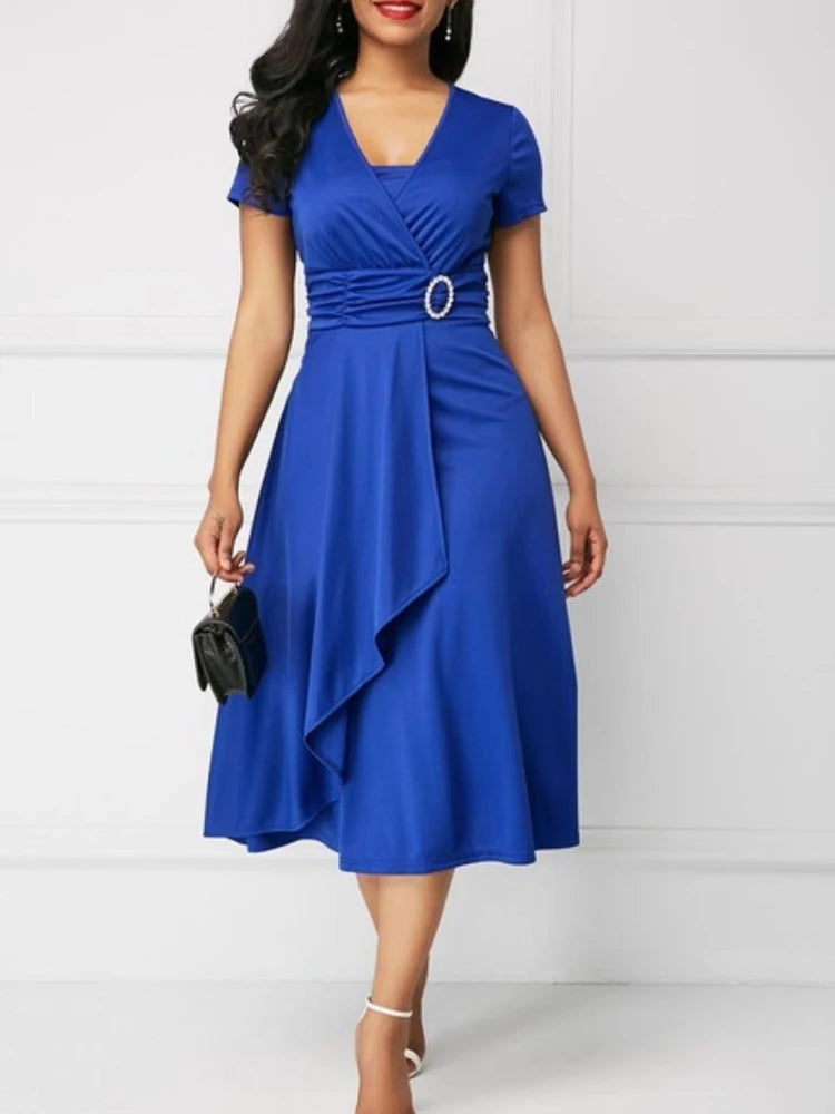 Poppy | Short Sleeve V Neck Asymmetric Hem Dress