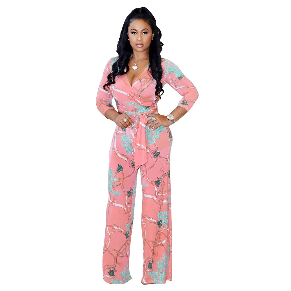 Rosalia | V-neck long sleeved printed jumpsuit