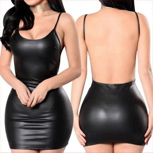 Alanna | Sexy Faux Leather Backless Dress