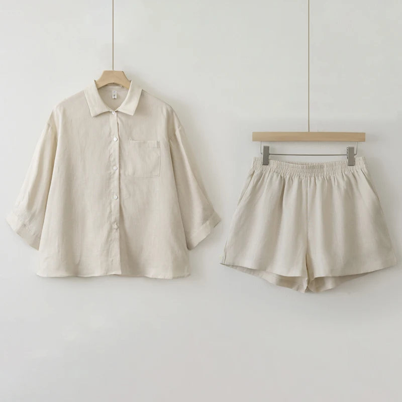 Ellen | Casual Linen Blouse Shorts Sets