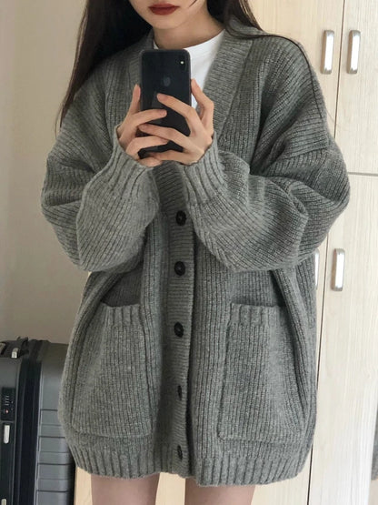 Sara | Long Sleeve V-neck Loose Knitted Jackets
