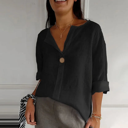 Aliyah | Women's Loose Shirt V-neck Button Top - TrendHavenCo