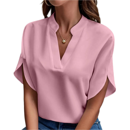 Willa | Short Sleeve Solid V Neck Loose Shirts